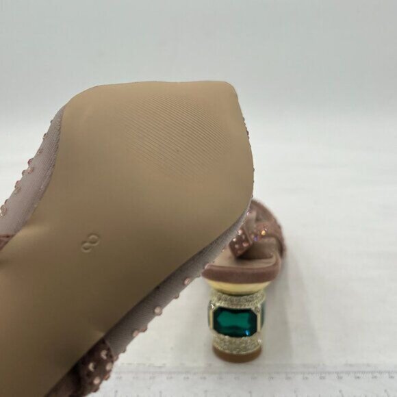 Women Pointed Toe Slingback Wedding Pumps Chunky Low Heel Rhinestone Sandals - Picture 6 of 8